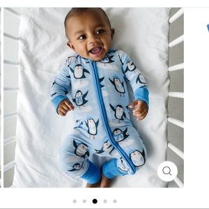 Like New Little Sleepies Bamboo Zippy Blue Ice Skating Penguins Jammies 6-12 mo